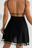 Casual Fringed Trim Sleeveless Cover up Beach Bikini Wrap Swimsuit Dress Beachwear