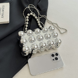 Casual Beaded Decor Chain Box Square Bag For Party Evening Crossbody Bags