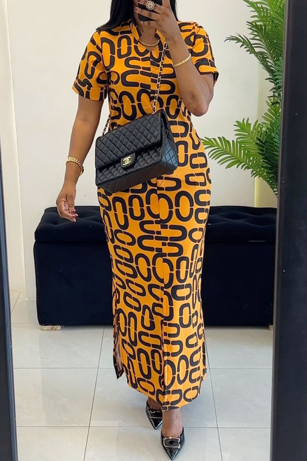 Casual Graphics Print Turndown Collar Short Sleeve Vacation Maxi Shirt Dress