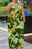 Sexy Graphics Print Backless Spaghetti Strap Floor Length Long Plus Size Baggy Vacation Maxi Slip Dresses