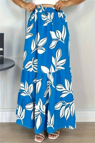 Casual Floral Print High Waist Ruffle Tiered Hem Vacation Maxi Skirts