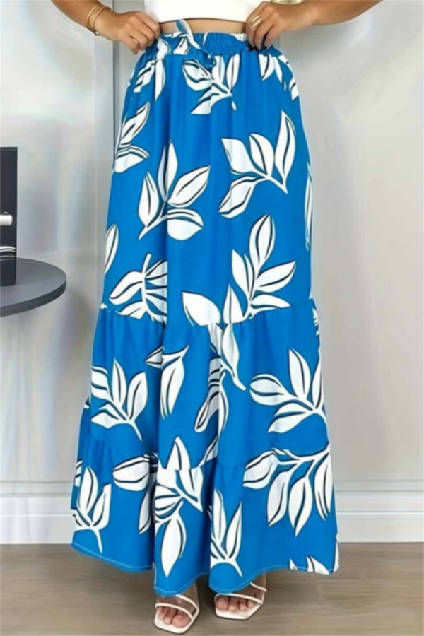 Casual Floral Print High Waist Ruffle Tiered Hem Vacation Maxi Skirts