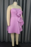 Sexy Bow Decor Backless Strapless Formal Party Evening A Line Tube Mini Dresses