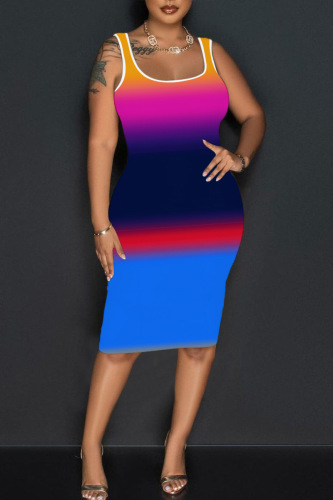 Casual Graphics Print U Neck Sleeveless Vest Bodycon Midi Tank Dresses