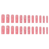 Casual Rhinestone Flowers Pearls Decor Long 3D Flower Fake Nails Square Bling Glossy Nail Paste