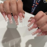 Square Pearl Decor Press on Nails Long French Pink Fake Nails Acrylic False Nails Artificial Nails