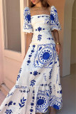 Floral Print Square Neck Slim Fit Casual Long Milkmaid Dress