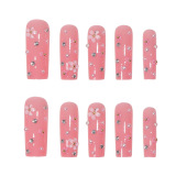 Casual Rhinestone Flowers Pearls Decor Long 3D Flower Fake Nails Square Bling Glossy Nail Paste