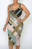 Casual Graphics Print Sleeveless U Neck Bodycon Midi Tank Dresses