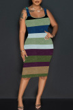 Casual Graphics Print U Neck Sleeveless Vest Bodycon Midi Tank Dresses