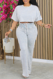Casual O Neck Short Sleeve Cross Straps Crop Tops And Straight Leg Vacation Two Pieces Trouser Sets