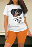 Casual Figure Print O Neck Short Sleeve Oversize Shorts and T Shirt Set Two Pieces Short Matching Sets