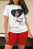 Casual Figure Print O Neck Short Sleeve Oversize Shorts and T Shirt Set Two Pieces Short Matching Sets