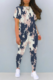 Sportwear Casual Camouflage Print O Neck Short Sleeve Slim Fitted T-shirt And Pants Two Pieces Matching Sets