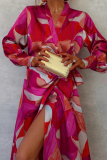 Sexy Celebrities Floral Print Lace Up V Neck Long Sleeve Front Tie Cinch Waist Vacation A Line Maxi Shirt Dresses