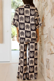 Casual Graphics Print Turndown Collar Half Sleeve Shirt And Wide Leg Pants Vacation Two Pieces Trouser Sets