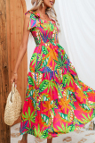 Sexy Floral Print Backless Belted Spaghetti Strap Sleeveless Tie Shoulder Vacation A Line Maxi Slip Dresses