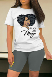 Casual Figure Print O Neck Short Sleeve Oversize Shorts and T Shirt Set Two Pieces Short Matching Sets