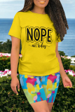 Casual Letter Gradient Print O Neck Short Sleeve Oversize T-shirt And Shorts Two Pieces Shorts Sets