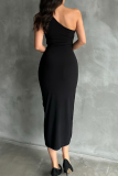 Sexy Oblique Collar Sleeveless Side Slit One Step Skirt Slit Formal Party Evening Bodycon Midi Dresses