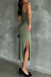 Sexy Oblique Collar Sleeveless Side Slit One Step Skirt Slit Formal Party Evening Bodycon Midi Dresses