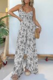 Casual Floral Print Backless Spaghetti Strap Vacation Wide Leg Cami Jumpsuits