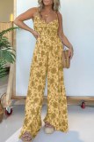 Casual Floral Print Backless Spaghetti Strap Vacation Wide Leg Cami Jumpsuits