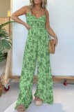 Casual Floral Print Backless Spaghetti Strap Vacation Wide Leg Cami Jumpsuits