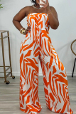Celebrities Graphics Print Strapless Sleeveless Zipper Vacation Loose Tube Top Wide Leg Jumpsuit