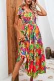 Sexy Floral Print Backless Belted Spaghetti Strap Sleeveless Tie Shoulder Vacation A Line Maxi Slip Dresses