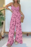 Casual Floral Print Backless Spaghetti Strap Vacation Wide Leg Cami Jumpsuits