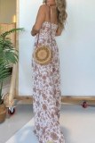 Casual Floral Print Backless Spaghetti Strap Vacation Wide Leg Cami Jumpsuits