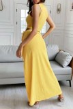 Casual O Neck Sleeveless Tank Crop Tops And Lace Up Side Slit Maxi Skirt Vacation Two Pieces Dress Sets