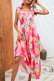 Sexy Floral Print Backless Belted Spaghetti Strap Sleeveless Tie Shoulder Vacation A Line Maxi Slip Dresses