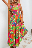 Sexy Floral Print Backless Belted Spaghetti Strap Sleeveless Tie Shoulder Vacation A Line Maxi Slip Dresses