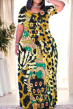 Casual Graphics Print O Neck Short Sleeve Baggy Vacation Maxi T-shirt Dresses