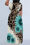 Casual Graphics Print O Neck Short Sleeve Baggy Vacation Maxi T-shirt Dresses