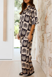Casual Graphics Print Turndown Collar Half Sleeve Shirt And Wide Leg Pants Vacation Two Pieces Trouser Sets