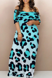 Casual Leopard Print Off Shoulder Short Sleeve Baggy Vacation Maxi T-shirt Dresses