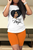 Casual Figure Print O Neck Short Sleeve Oversize Shorts and T Shirt Set Two Pieces Short Matching Sets