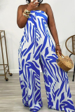 Celebrities Graphics Print Strapless Sleeveless Zipper Vacation Loose Tube Top Wide Leg Jumpsuit