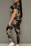 Sportwear Casual Camouflage Print O Neck Short Sleeve Slim Fitted T-shirt And Pants Two Pieces Matching Sets