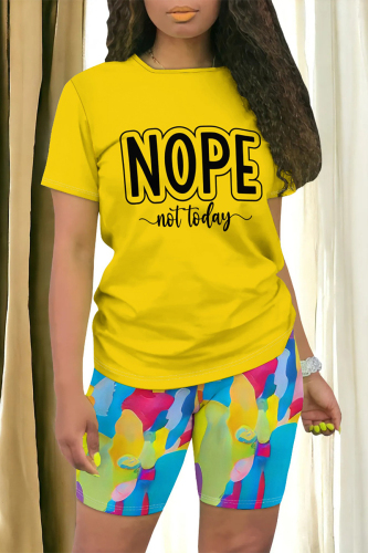 Casual Letter Gradient Print O Neck Short Sleeve Oversize T-shirt And Shorts Two Pieces Shorts Sets