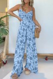 Casual Floral Print Backless Spaghetti Strap Vacation Wide Leg Cami Jumpsuits