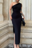 Sexy Oblique Collar Sleeveless Side Slit One Step Skirt Slit Formal Party Evening Bodycon Midi Dresses