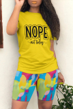 Casual Letter Gradient Print O Neck Short Sleeve Oversize T-shirt And Shorts Two Pieces Shorts Sets