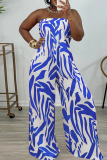 Celebrities Graphics Print Strapless Sleeveless Zipper Vacation Loose Tube Top Wide Leg Jumpsuit