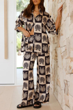 Casual Graphics Print Turndown Collar Half Sleeve Shirt And Wide Leg Pants Vacation Two Pieces Trouser Sets