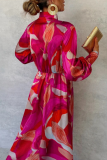 Sexy Celebrities Floral Print Lace Up V Neck Long Sleeve Front Tie Cinch Waist Vacation A Line Maxi Shirt Dresses