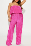 Casual Backless Strapless Sleeveless Vacation Layered Top Wide Leg Tube Jumpsuits